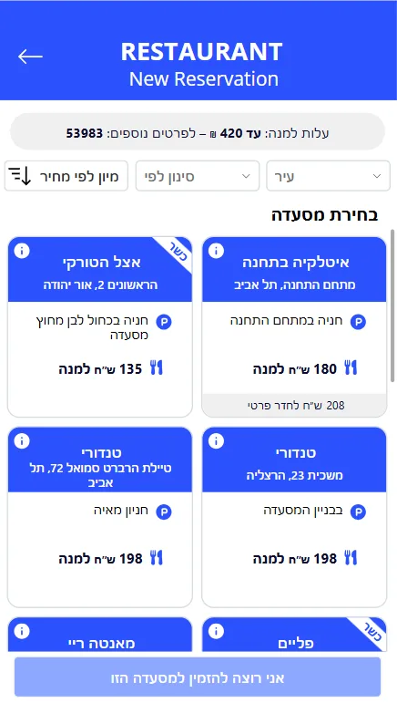אפליקציית אירוח: מסעדות ומלונות