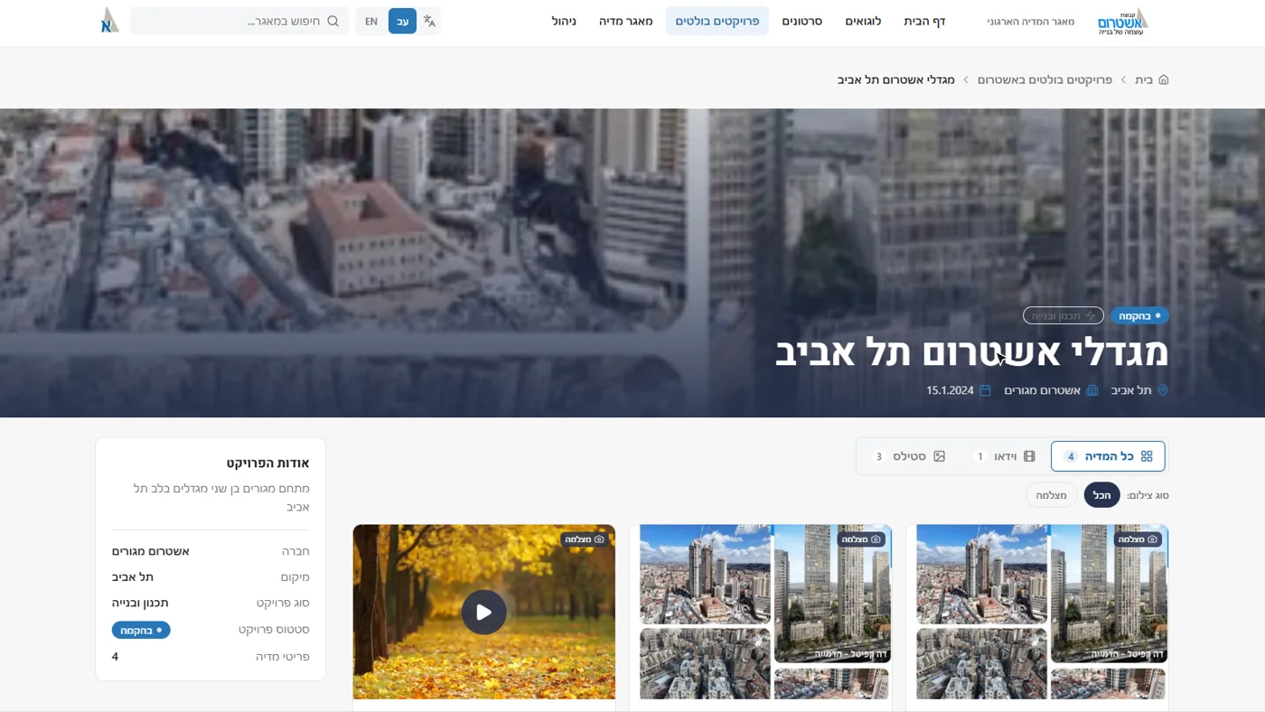 עמוד פרויקט בגלריה עם תמונות וסרטונים